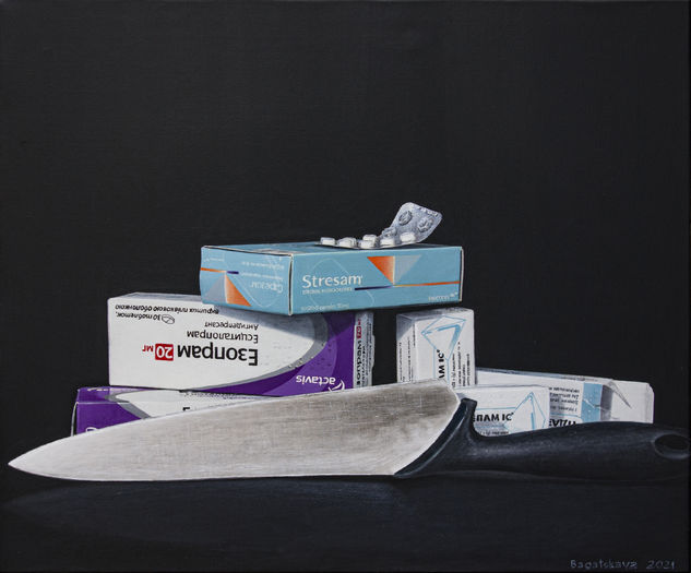 Photoreal still life painting "The Borderline state..." Acrílico Lienzo Bodegones