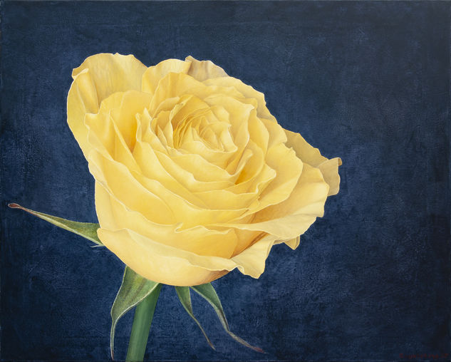 Painting in hyperrealism "Just a Yellow Rose..." Acrylic Canvas Floral Painting