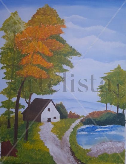 CABAÑA EN EL CAMPO Watercolour Canvas Landscaping