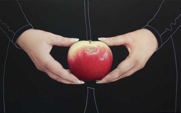 Conceptual painting in hyperrealism "Just Apple..." Acrylic Canvas Figure Painting