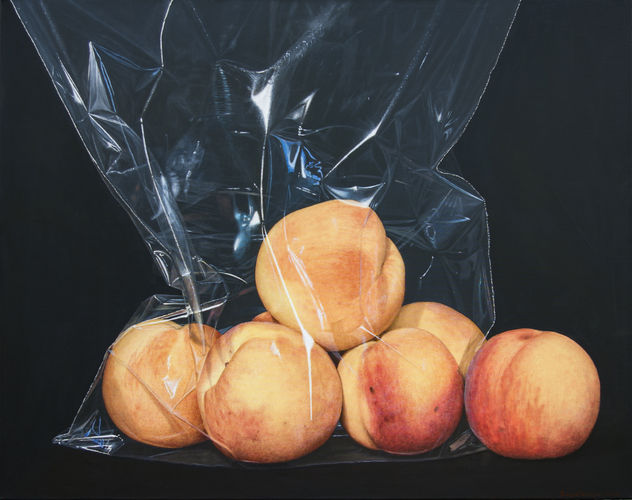 Still life painting in Photorealism "Just Tender Peaches..."