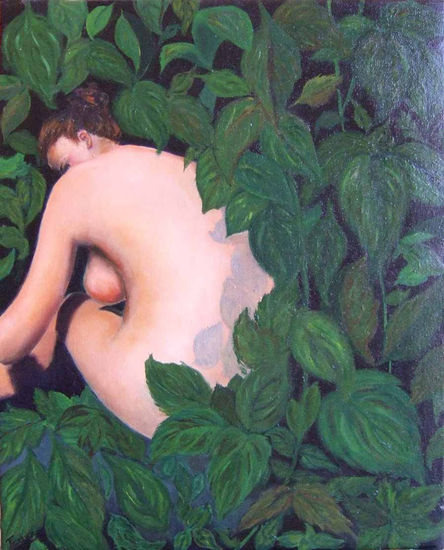 Mujer en el jardín Óleo Lienzo Desnudos