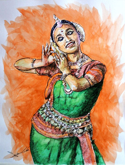 Kathak Acuarela Papel Figura