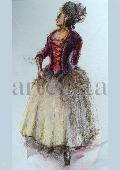 18th Century Inspired Fashion Plate Mixed media Paper Figure Painting