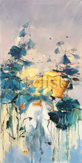 Elegant waterlilies 1160 Acrylic Canvas Floral Painting