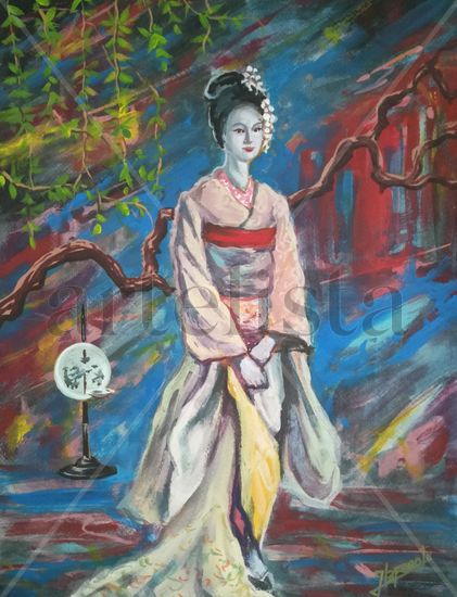 Geisha 4 Acrylic Paper Figure Painting