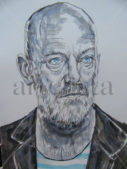 Michael Stipe, REM Gouache Paper Portrait