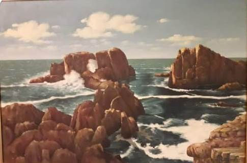 Rocas mauchas de Bonomo. Óleo Lienzo Marina