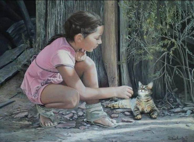 Niña jugando de Paulina Fuentes. Oil Canvas Figure Painting