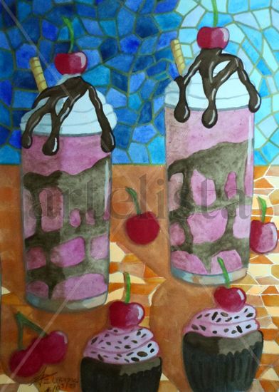 Amor de cereza Watercolour Paper Still Life Paintings