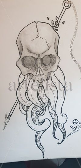 skull tentacles Mixed Media