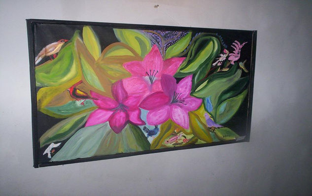 flores y pajaros Acrylic Canvas Landscaping