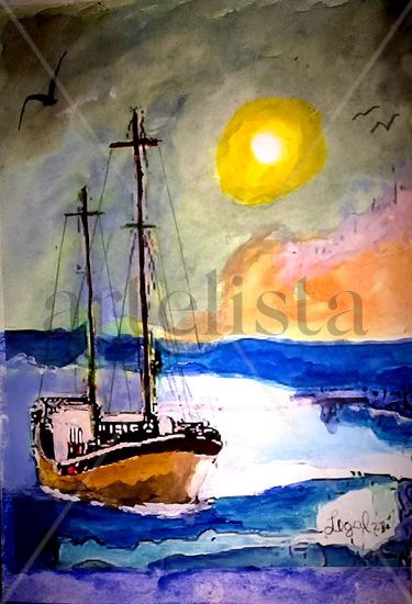 Nave Errante Watercolour Card Marine Painting