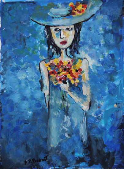 Sombrero azul Acrylic Canvas Figure Painting