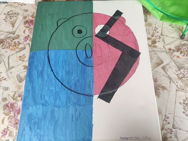 Dimensions of a pig Felt-tip pen Canvas Animals