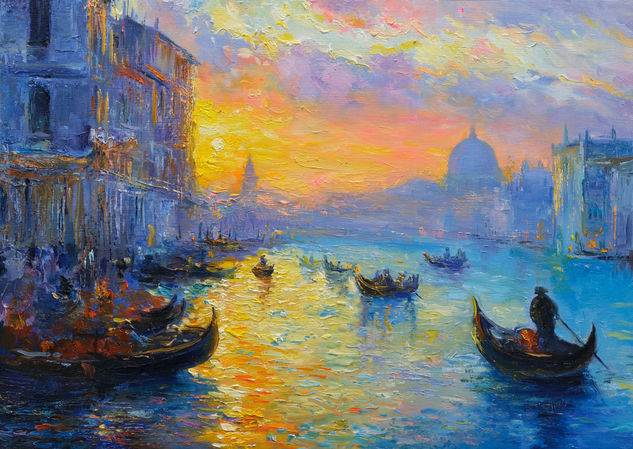 Venice Sunset Oil Panel Landscaping