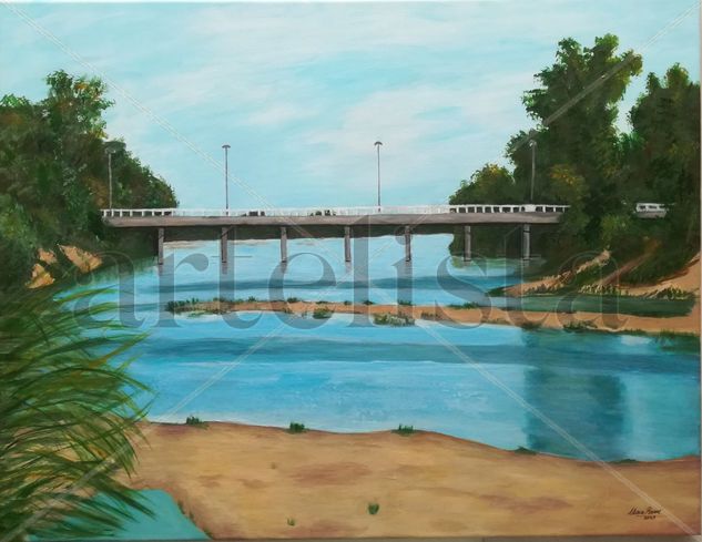 PUENTE VIEJO SOBRE EL RÍO SANTA LUCÍA Acrylic Canvas Landscaping