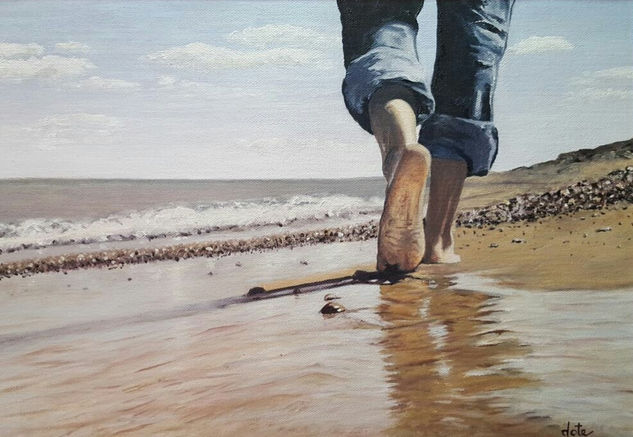 Paseo por la playa Oil Textile Marine Painting