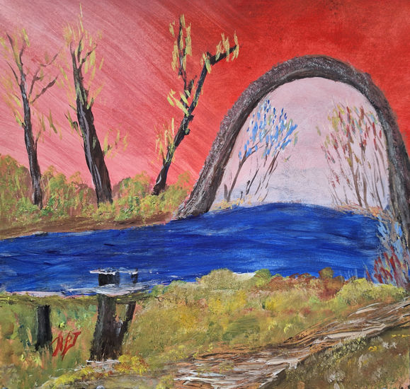 El puente.ABSTRACT..Paseando por un mundo desconocido Acrylic Paper Landscaping