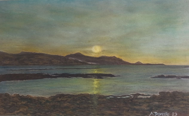 Reflejos dorados en el atardecer de Las Canteras Pastel Papel Marina
