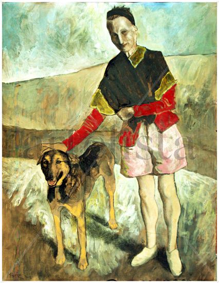 Mujer con perro / Woman with Dog Mixed media Paper Figure Painting