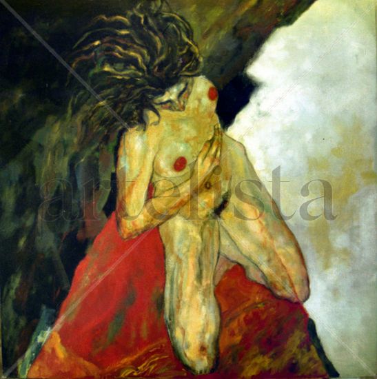 Mujer tumbada / Lying Woman Mixed media Panel Nude Paintings