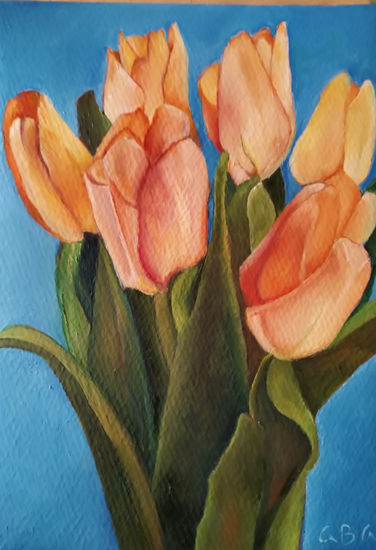 Tulipanes Oil Paper Floral Painting