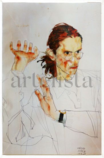 Autorretrato gesticulando / Grimacing self-portrait Mixed media Paper Figure Painting