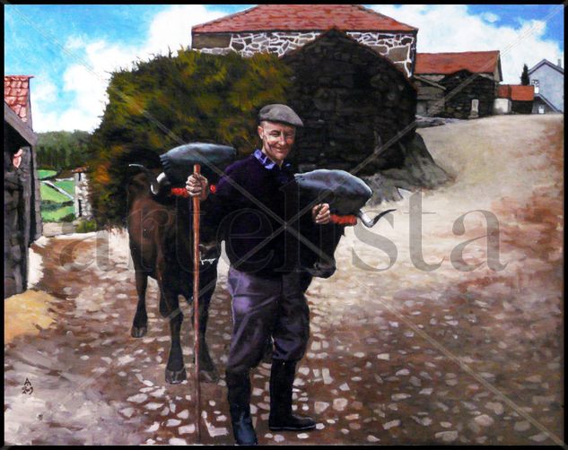 Campesino con bueyes / Villager with Oxen Oil Canvas Figure Painting