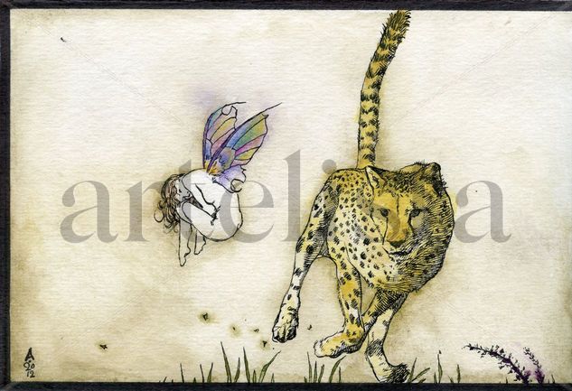 Hada y leopardo // Fairy and Leopard Mixed media Paper Figure Painting