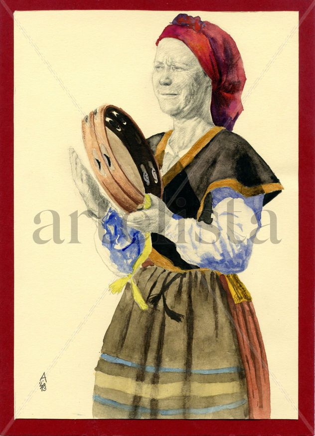 Mujer asturiana tocando la pandereta / Asturian Woman Playing the Tambourine