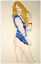 Mujer rubia de pie con camisa azulada / Standing Blonde Woman with Bluish Blouse