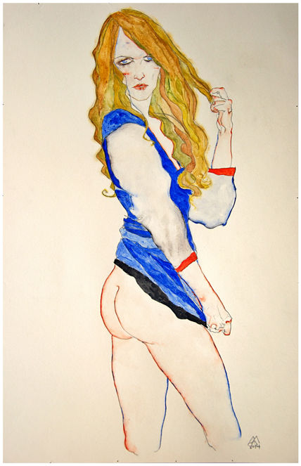 Mujer rubia de pie...