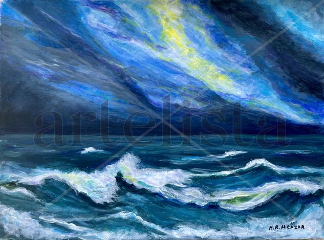 MARINA CON TORMENTA Acrylic Paper Marine Painting