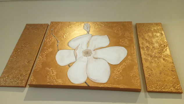 Gold Acrylic Canvas Floral Painting