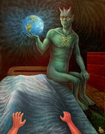 Insomnia II. Atlantis. Oil Panel Figure Painting