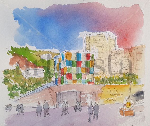 Pompidou Centre Malaga Watercolour Paper Landscaping