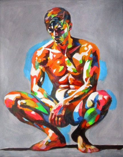 "Squatting Boy" Acrílico Lienzo Desnudos