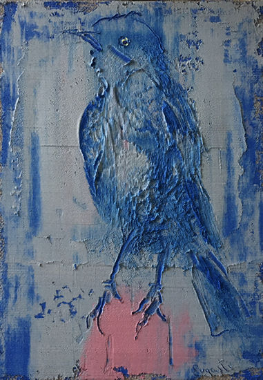 Pájaro azul Oil Canvas Animals