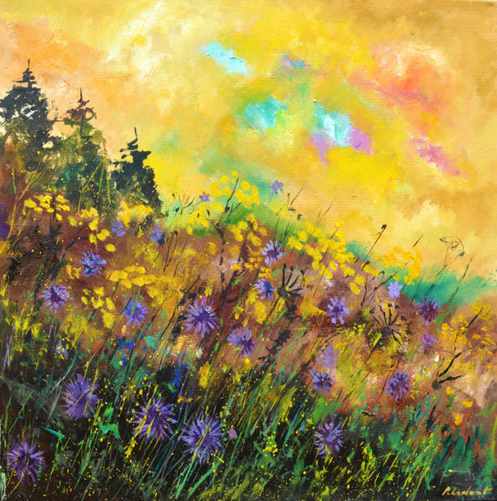 Cornflowers at dusk Oil Canvas Landscaping