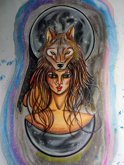 Loba entre dos lunas Mixed Media