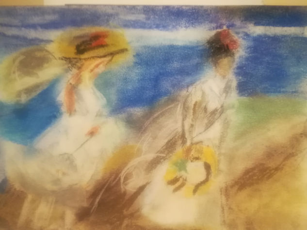 Mujeres en la playa Pastel Papel Paisaje