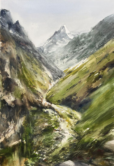 camino en la montaña asturiana Watercolour Paper Landscaping