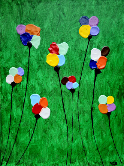 Flores in Green Acrylic Canvas Floral Painting