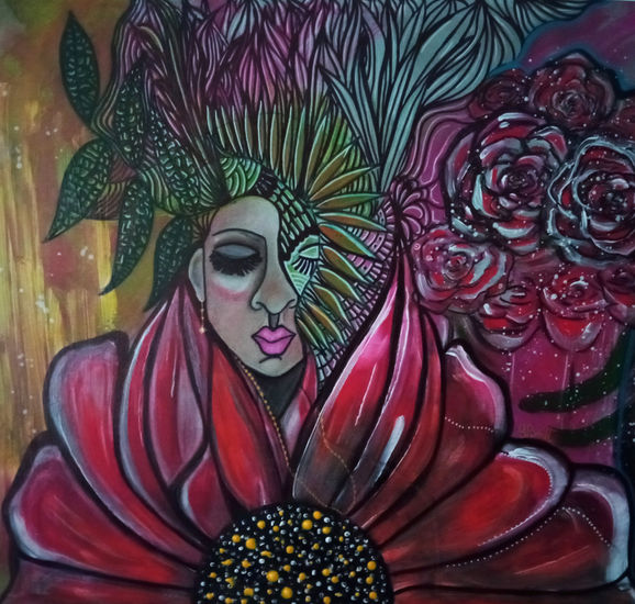 En el jardín Mixed media Canvas Floral Painting