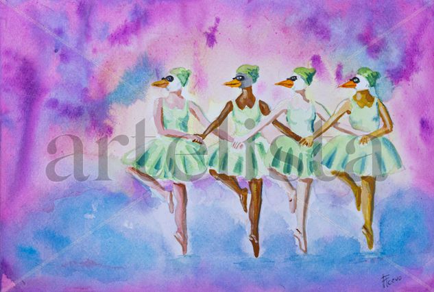 El lago de las cisnes II Watercolour Paper Figure Painting