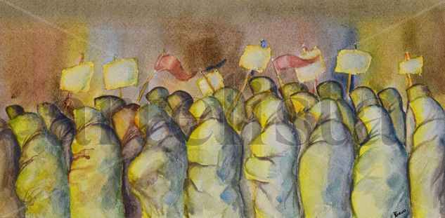 Al cobijo de la marcha Watercolour Paper Figure Painting