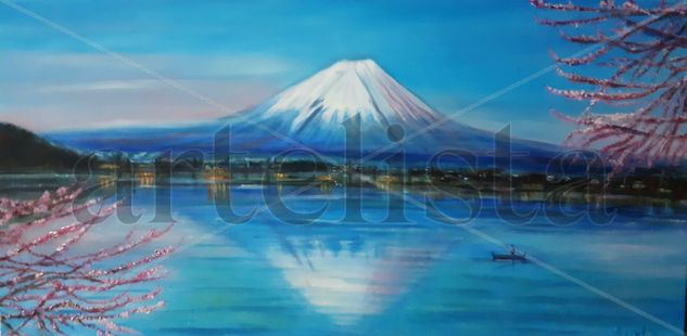 Reflejos Monte Fuji Óleo Lienzo Paisaje