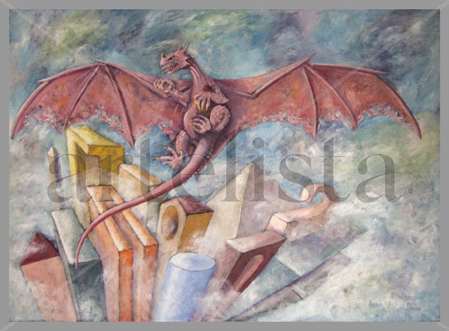 Dragona sobre la ciudad de los inmortales Oil Panel Animals