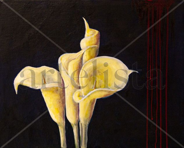 Cuatro alcatraces y una bala Oil Others Floral Painting